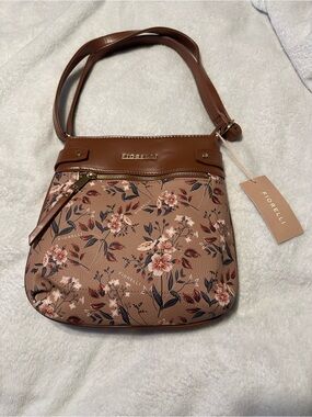 Fiorelli Dusty Rose Floral Crossbody Bag with Brown Trim